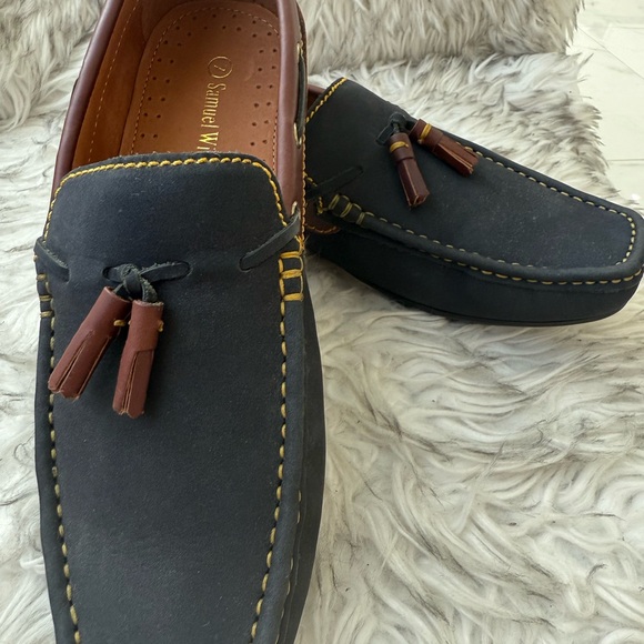 Elegant Dark Blue and Brown Men's Loafers - Picture 4 of 6